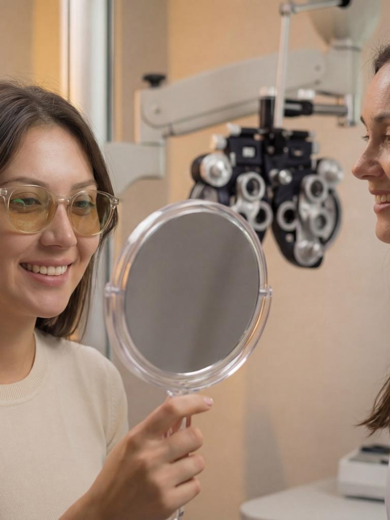 Patient trying on Avulux migraine lenses at Trendsetter Eyewear in Summerlin, Las Vegas